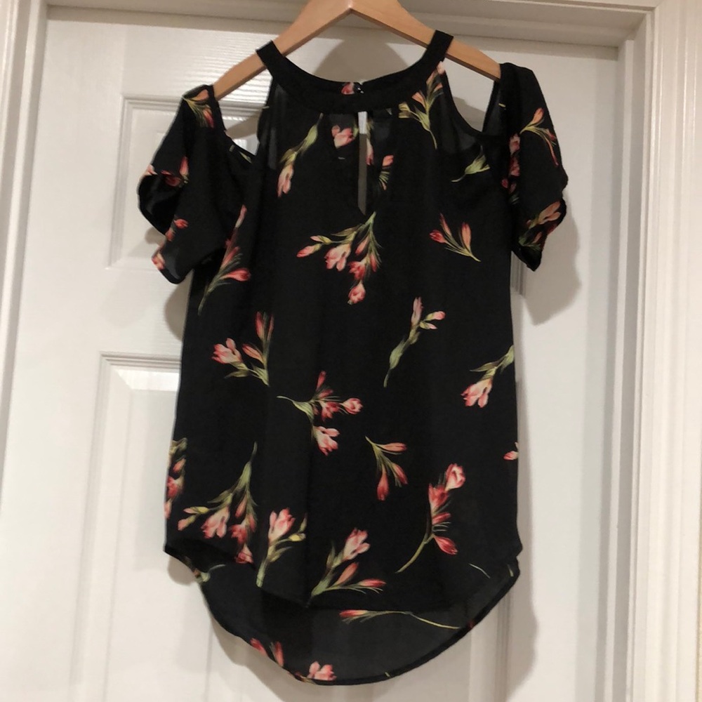 Sienna Sky Black Floral Cold Shoulder Blouse